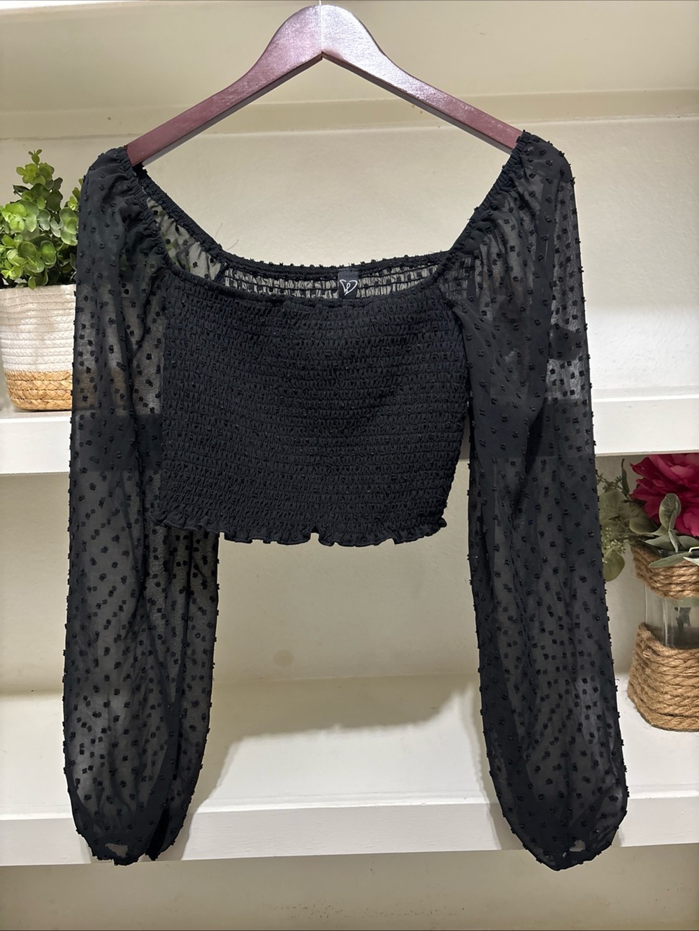 Windsor Women’s Black Cropped Off Shoulder Top Long Sleeve Size M